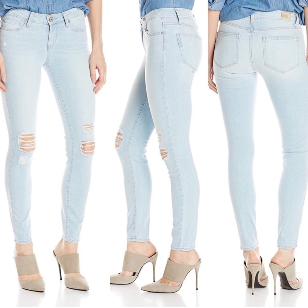 PAIGE Verdugo Ankle Lainey Light Wash Distressed Jeans - Size 28